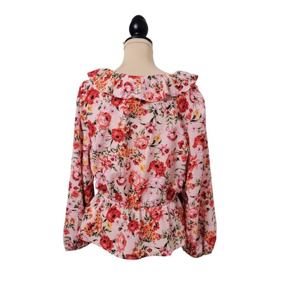 Old Navy Size L "Bed of Flowers" Pink Floral Ruffle Trim Blouse, NEW with Tag - Picture 6 of 16